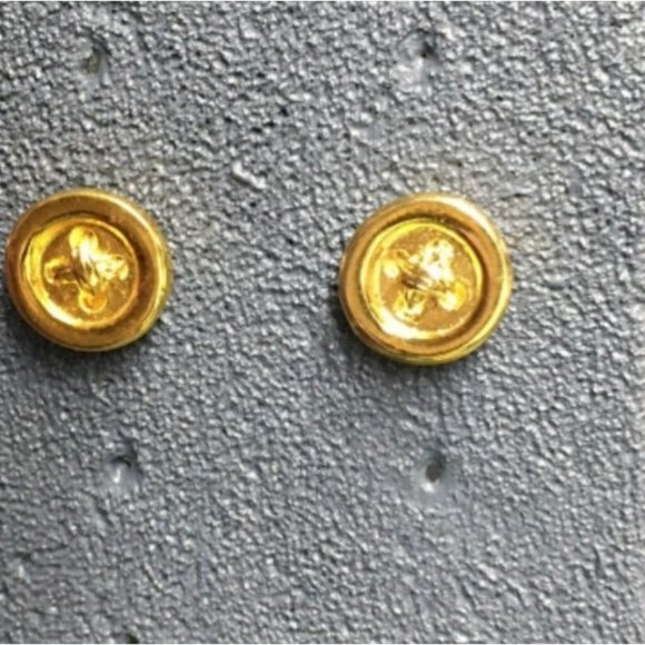 Button Pierced Earrings Tiny Gold Seamstress Tailor Sewing Sew Fashion Cottage - Picture 2 of 6